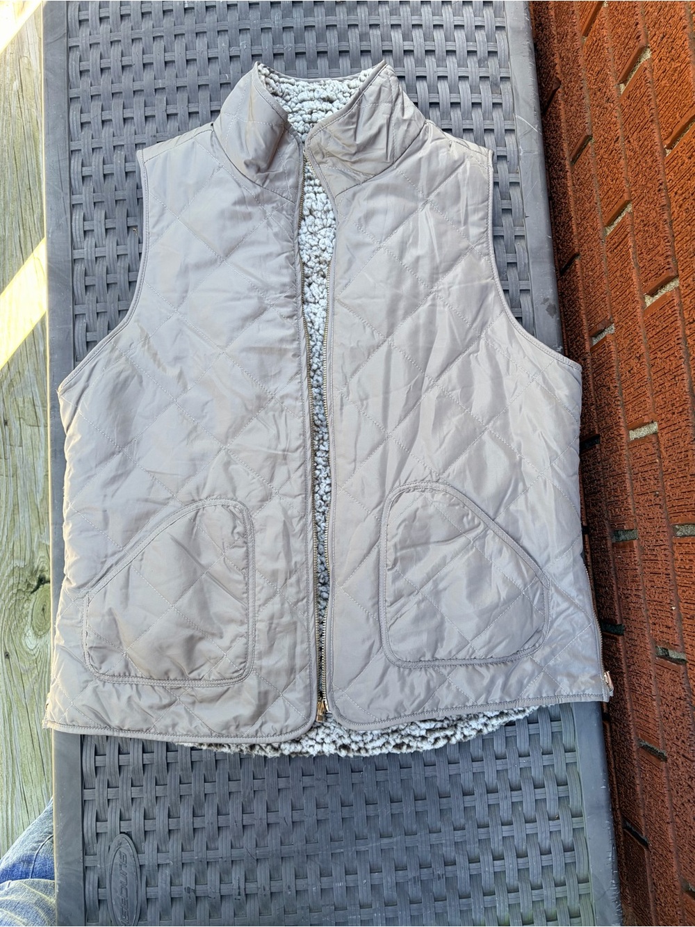 Quilted Reversible Vest in Light Taupe - Women